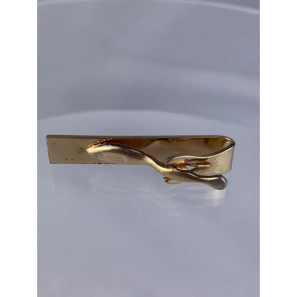 Retro Scroll Swoop Gold Tone Tie Clip Bar Flex Let Quality Vintage